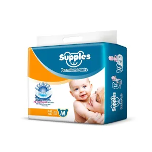 Supples Premium Diapers, Medium (M), 72 Count, 7-12 Kg, 12 hrs Absorption Baby Diaper Pants