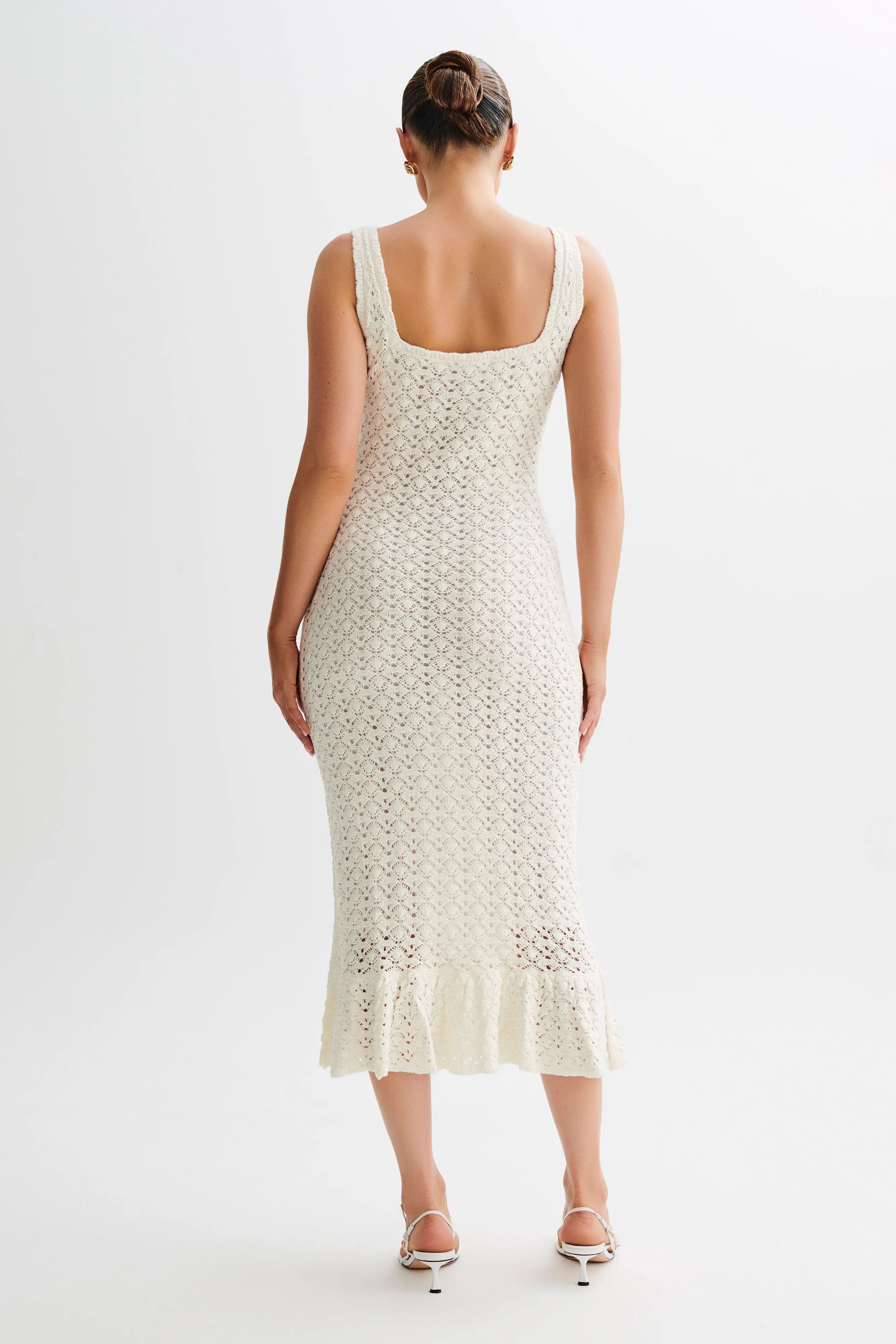 Sylvie Frill Knit Midi Dresses - Ivory