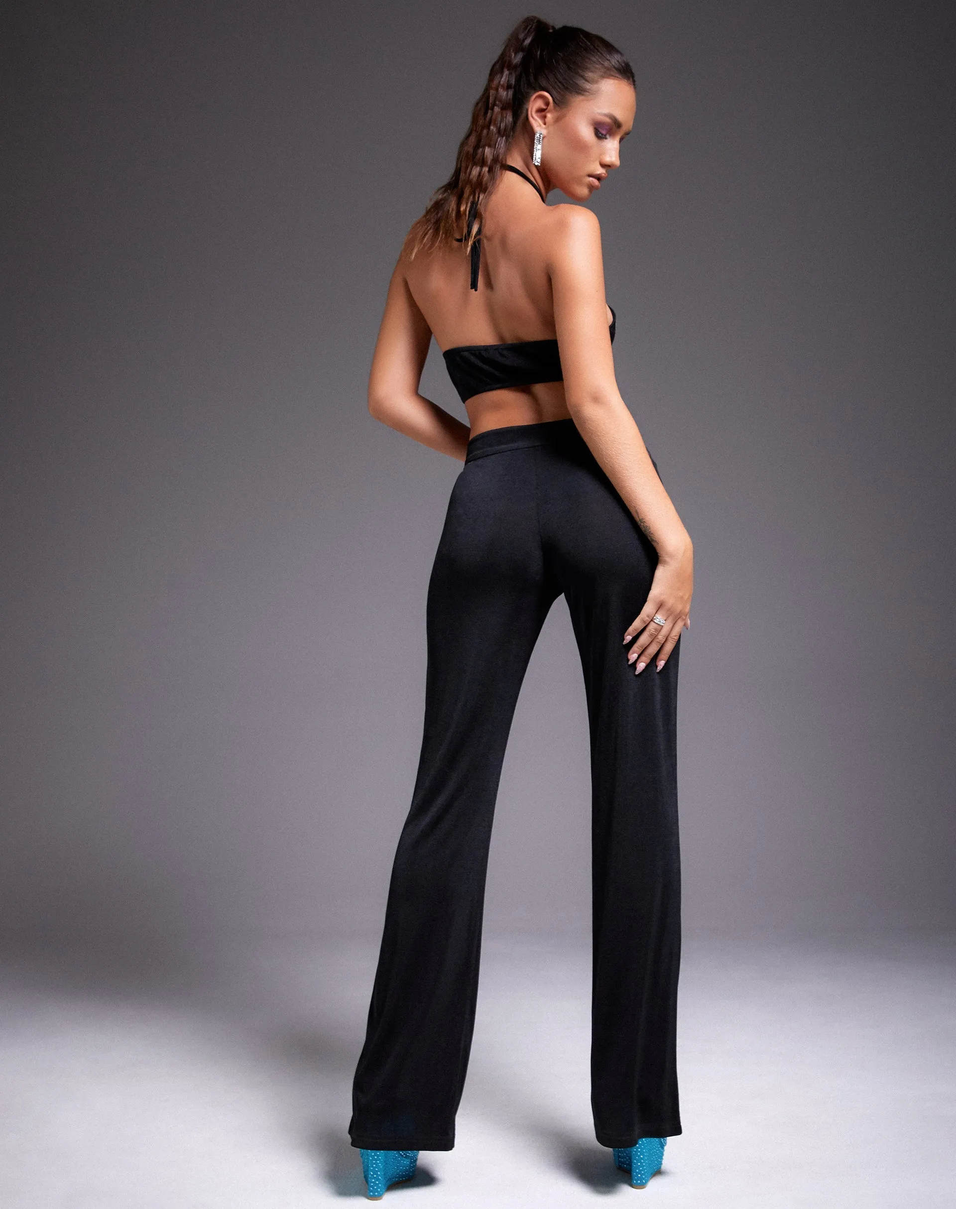 Tarava Trouser in Crepe Black Hotfix Diamante