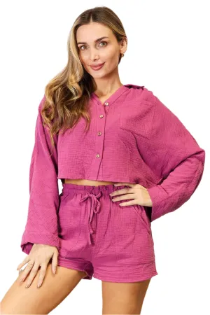 TEEK - Fuchsia Buttoned Long Sleeve Lounge Set