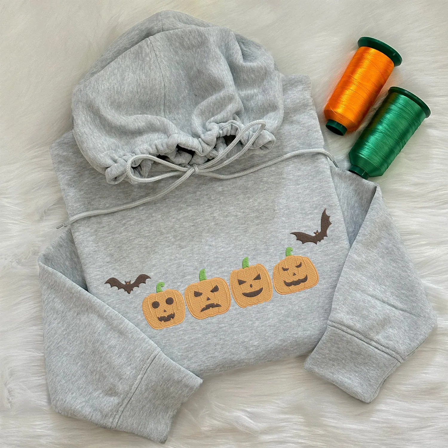 Teesdily | Halloween Pumpkin Embroidered Shirt, Embroidered Fall Sweatshirt, Spooky Season Pumpkin Halloween Embroidery T-shirt, Halloween Gifts