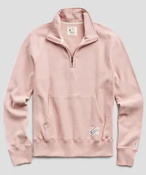 Terry Quarter Zip Reverse Weave Sweatshirt in Desert Rose