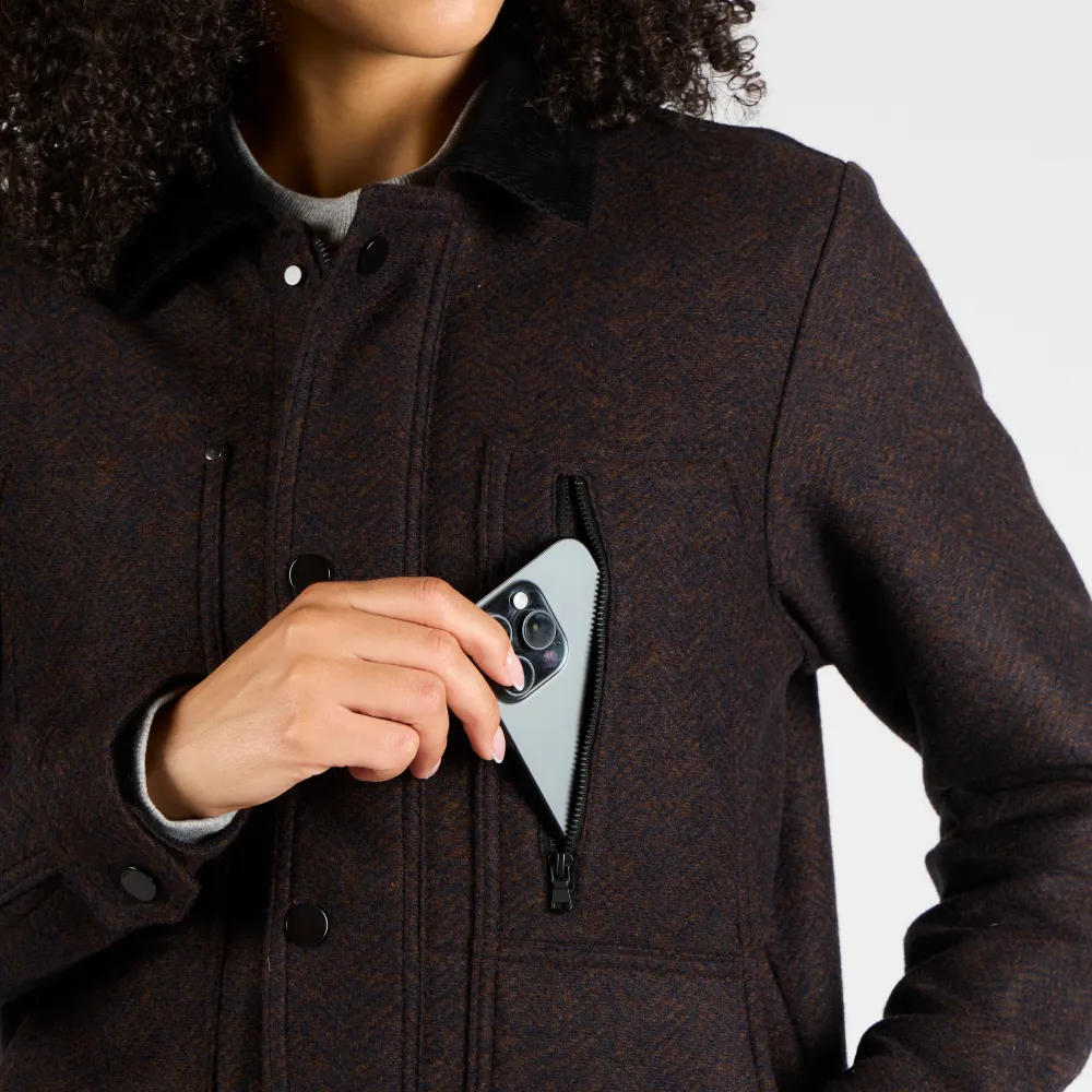 The Off Track Herringbone Wool Jacket, Unisex - Deep Amber Brown