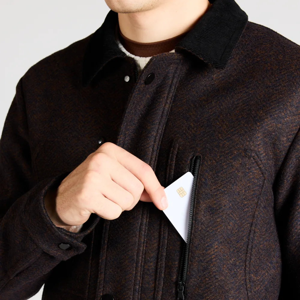 The Off Track Herringbone Wool Jacket, Unisex - Deep Amber Brown