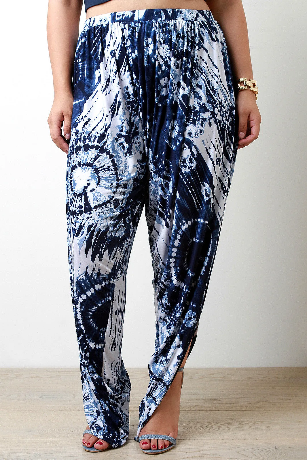 Tie Dye Side Slit Drop Crotch Pants