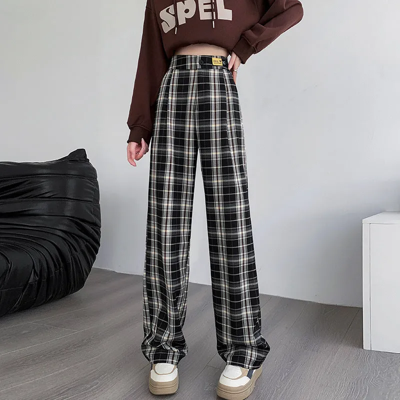 Toleet 90s streetwear 2024 Autumn Plaid Wide-Leg Pants Women's Casual High Waist Trendy Trousers