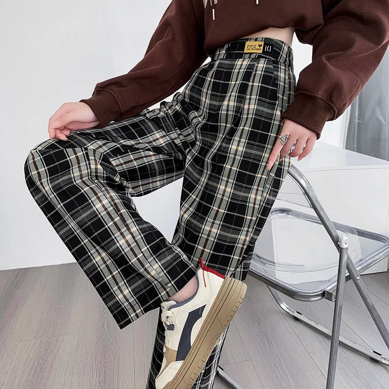 Toleet 90s streetwear 2024 Autumn Plaid Wide-Leg Pants Women's Casual High Waist Trendy Trousers