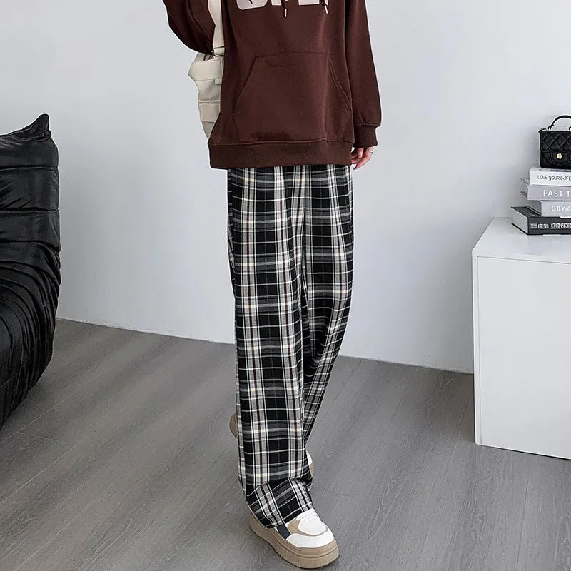 Toleet 90s streetwear 2024 Autumn Plaid Wide-Leg Pants Women's Casual High Waist Trendy Trousers