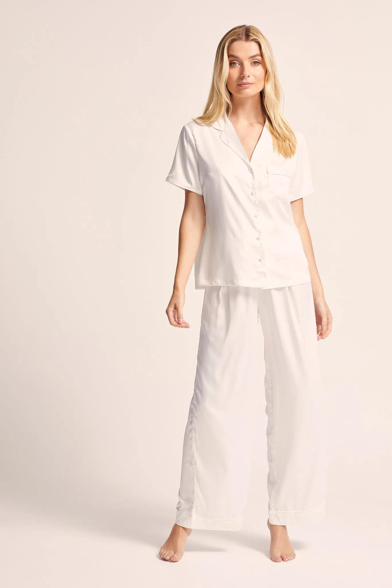 Toni Short Sleeve with Pants PJ Set - White