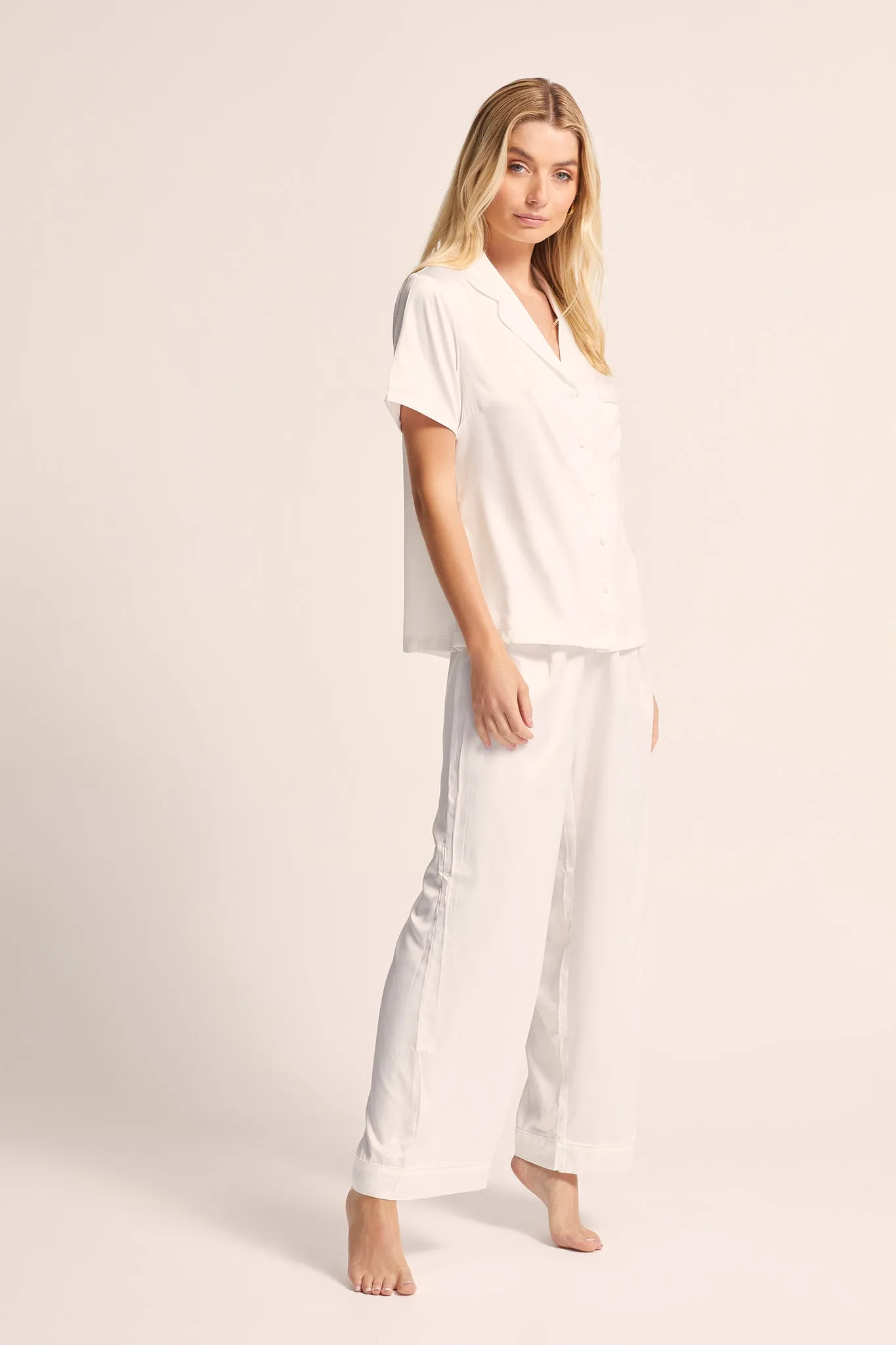 Toni Short Sleeve with Pants PJ Set - White