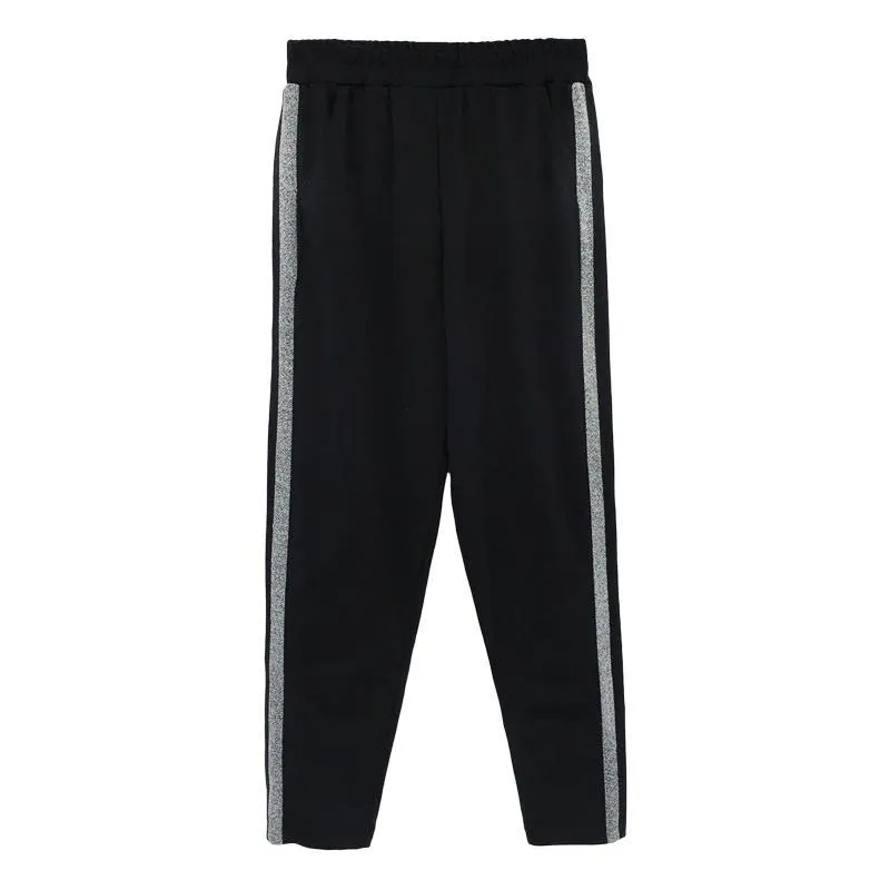 Trendy Sportish Side Glitters Lines Oversized Pants