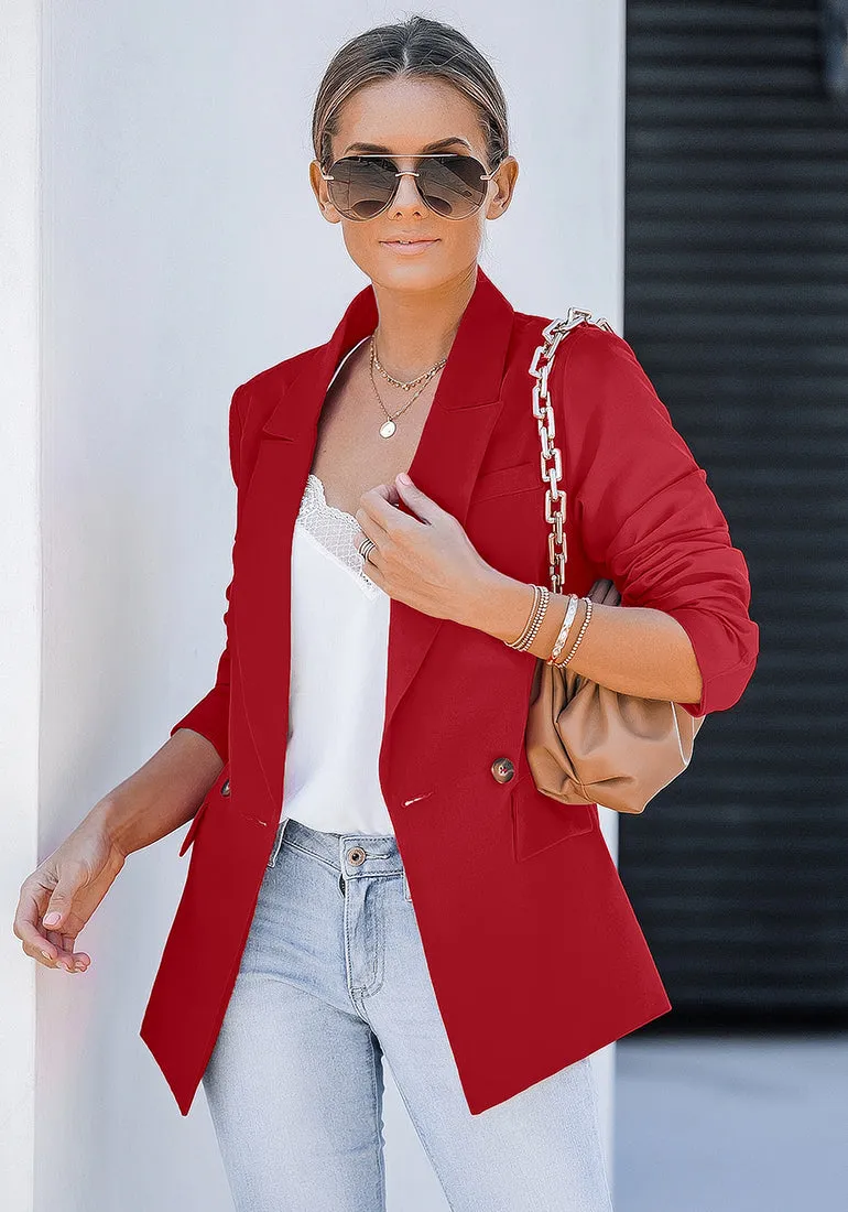 True Red Blazer Jackets for Women Business Casual Outfits Work Office Blazers Lightweight Dressy Suits with Pocket