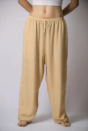 Unisex Solid Color Drawstring Pants in Cream