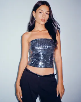 Urban X Motel Dena Bandeau Crop Top in Silver Shimmer