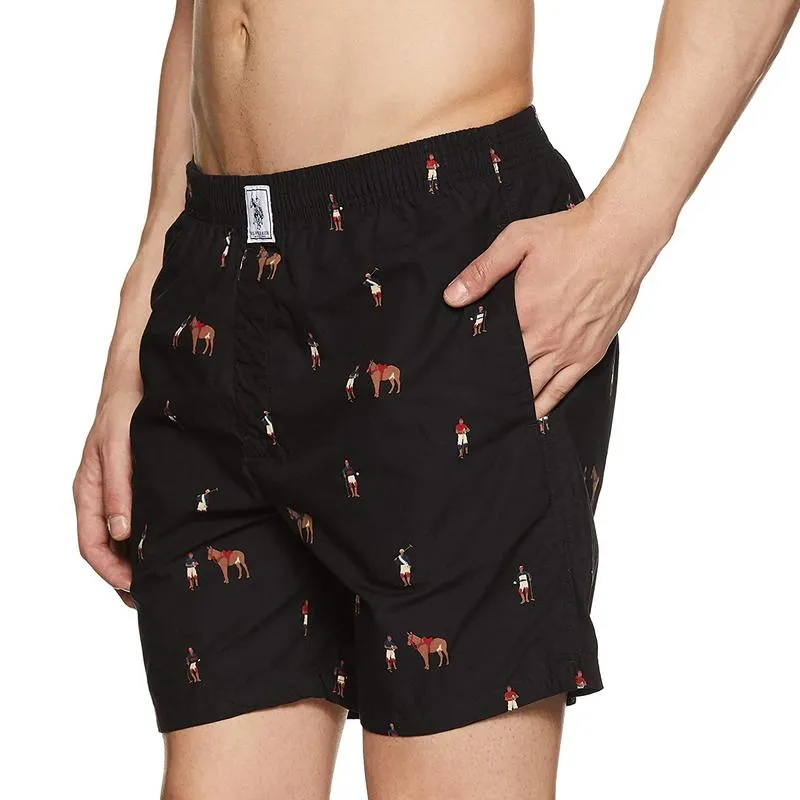 US Polo Printed Black Cotton Boxers Shorts for Men