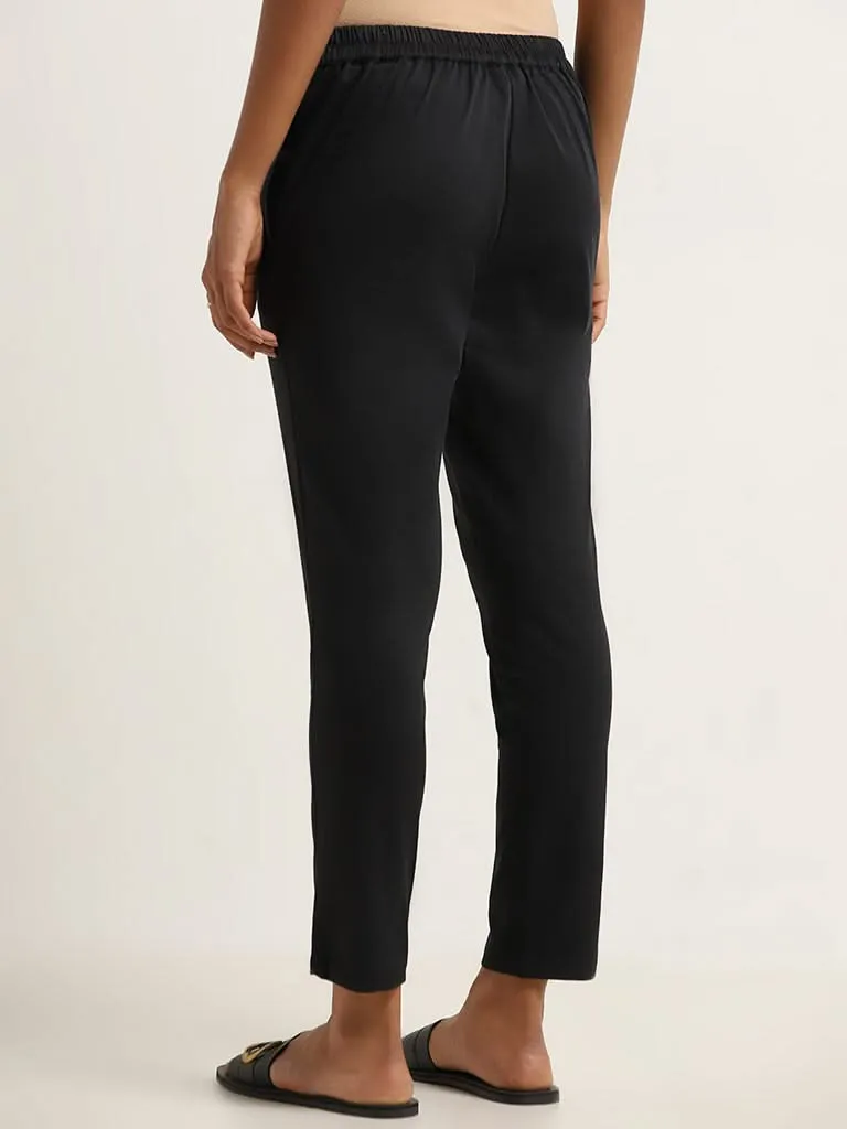 Utsa Black Mid-Rise Cotton Ethnic Pants