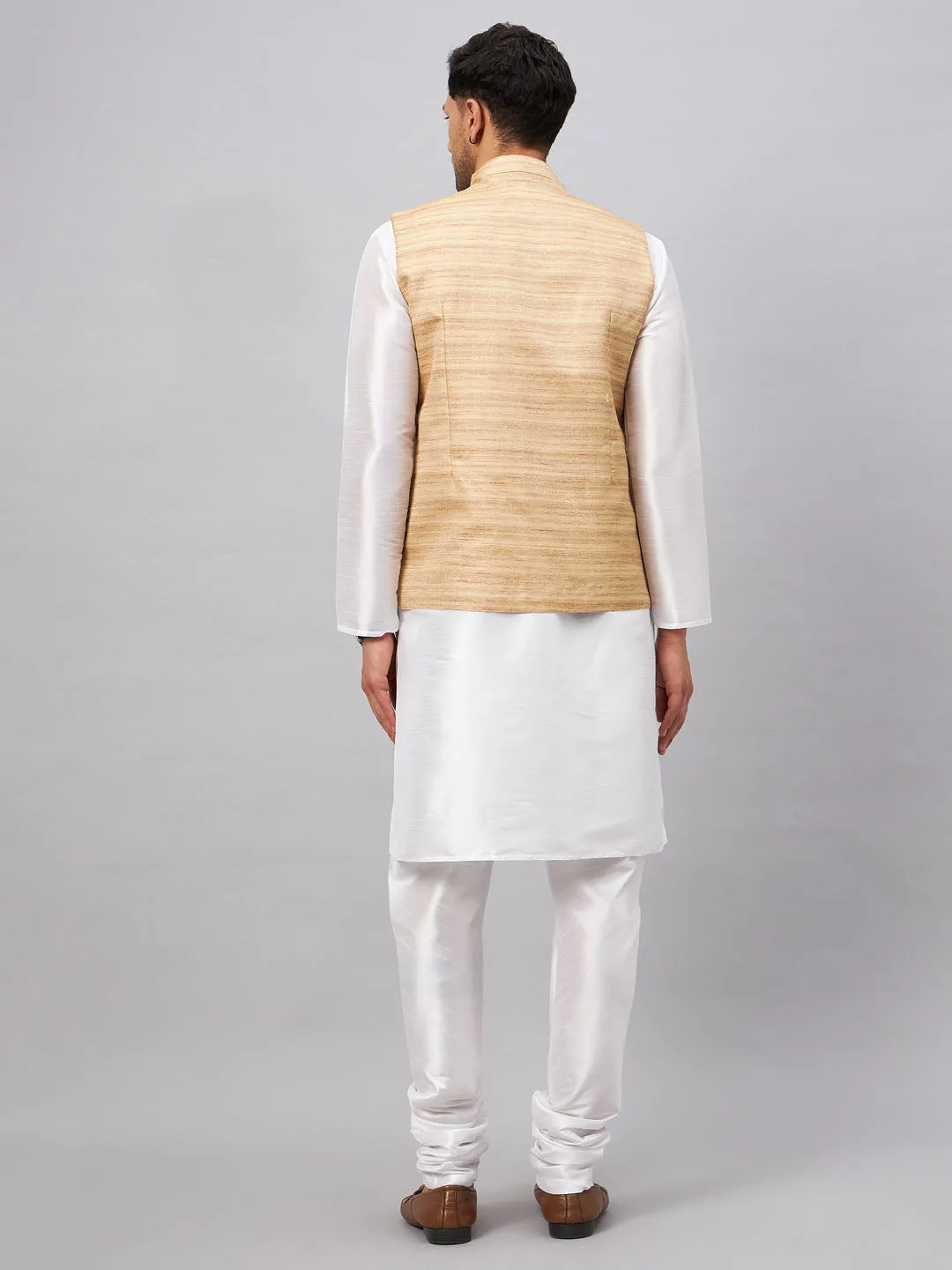 VASTRAMAY Beige Matka Silk Nehru Jacket