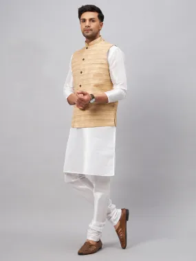 VASTRAMAY Beige Matka Silk Nehru Jacket