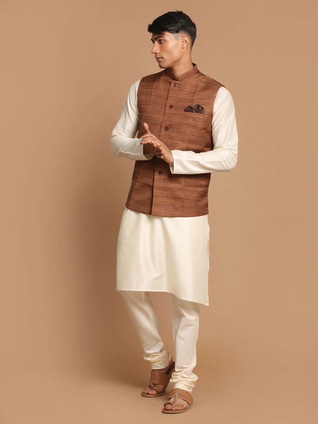 VASTRAMAY Coffee Brown Nehru Jacket Set