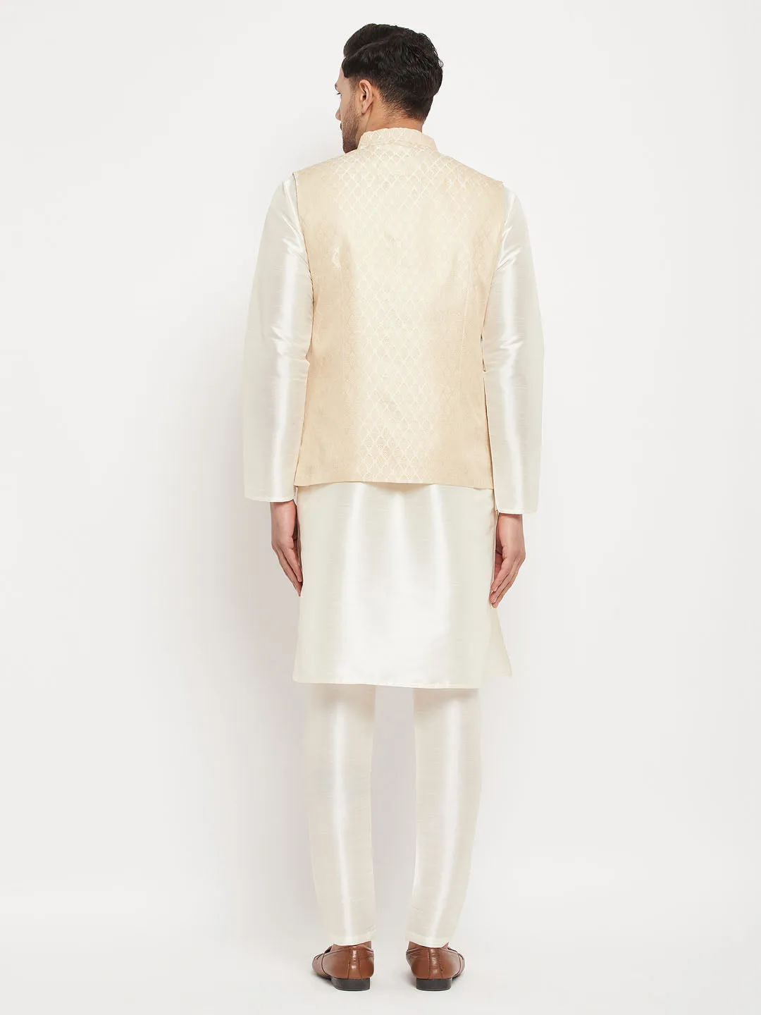 VASTRAMAY Cream Silk Jacket and Kurta Set