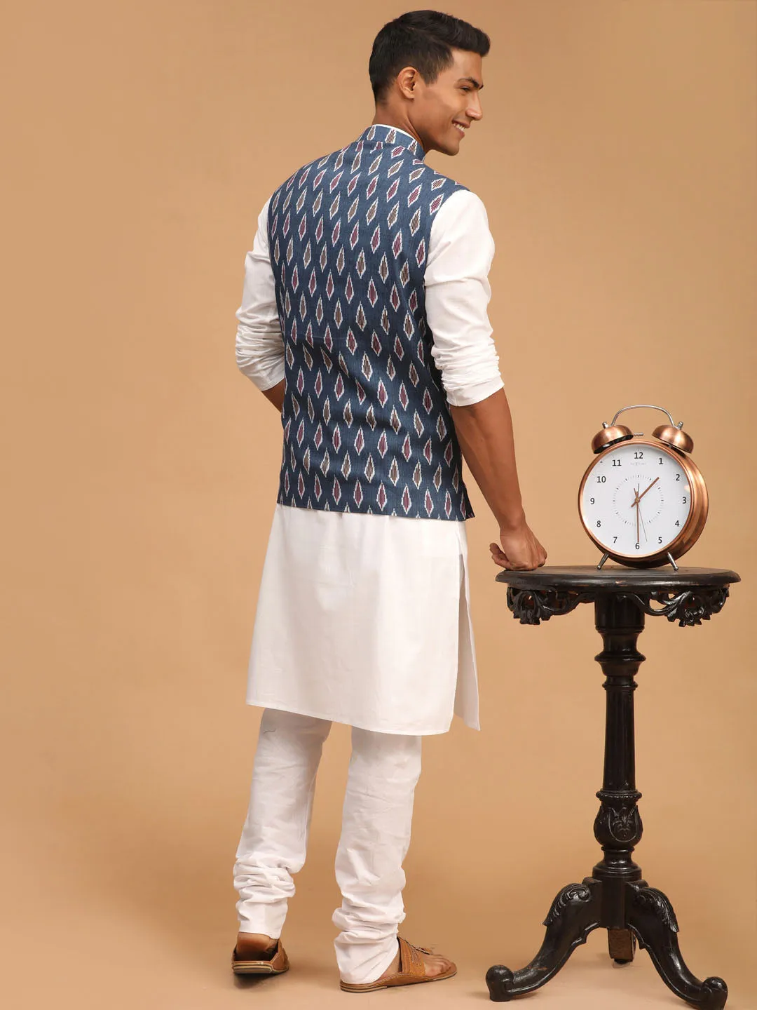 VASTRAMAY Gray Cotton Nehru Jacket Set