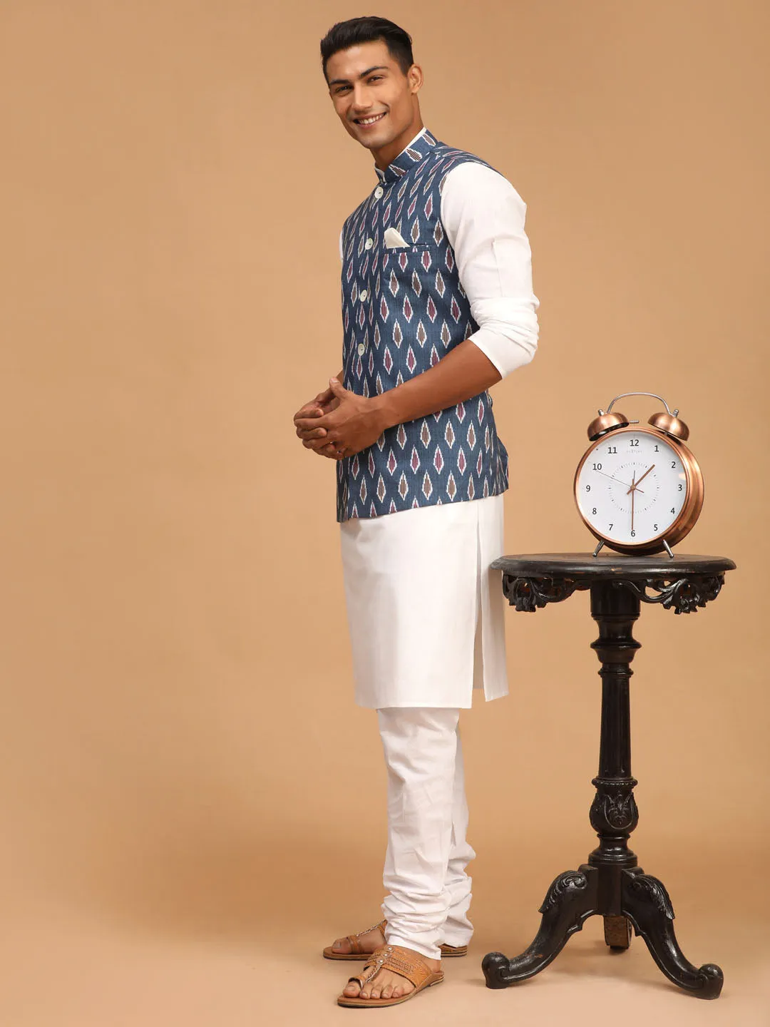 VASTRAMAY Gray Cotton Nehru Jacket Set