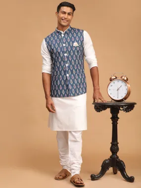 VASTRAMAY Gray Cotton Nehru Jacket Set