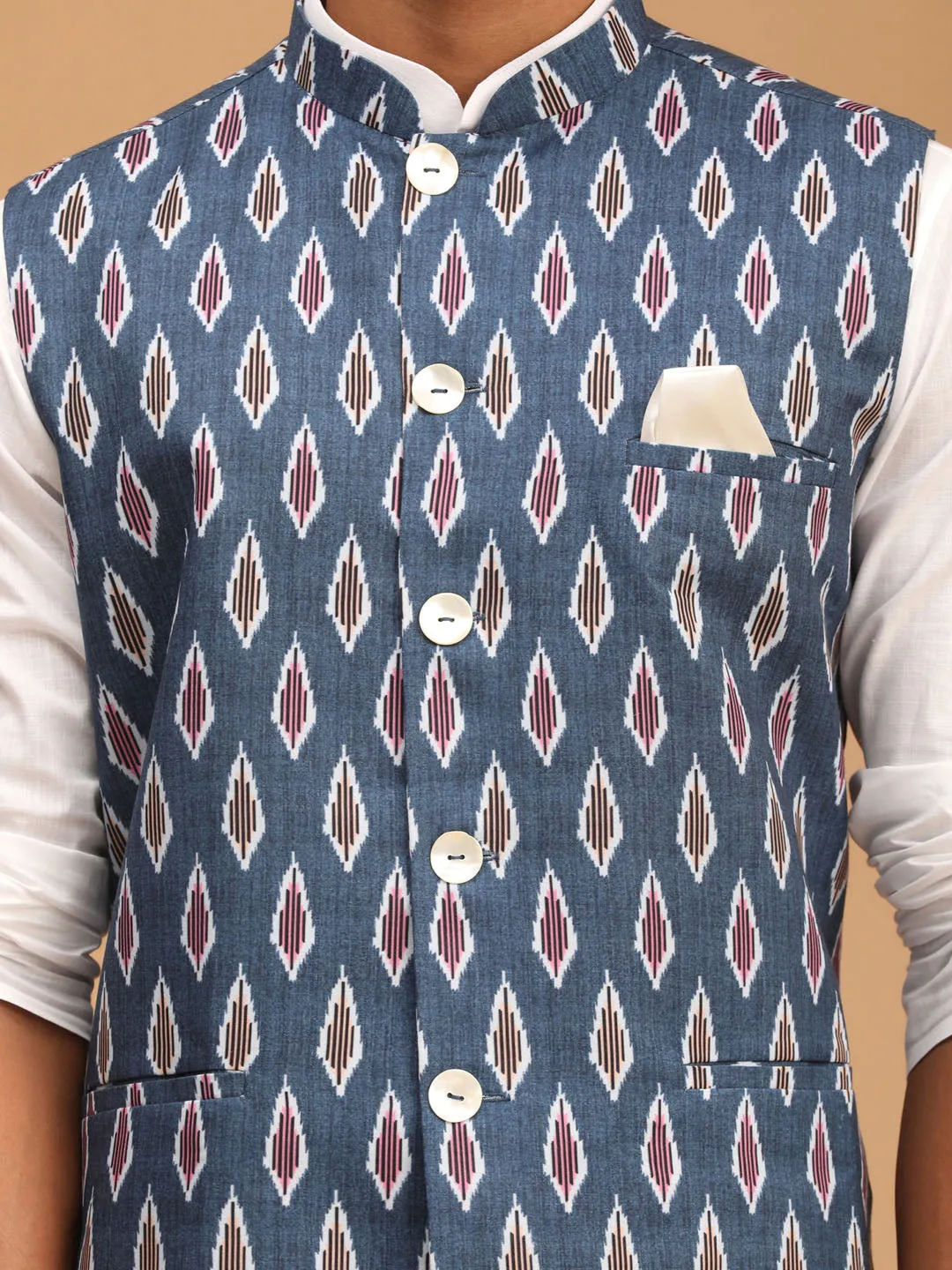 VASTRAMAY Gray Cotton Nehru Jacket Set