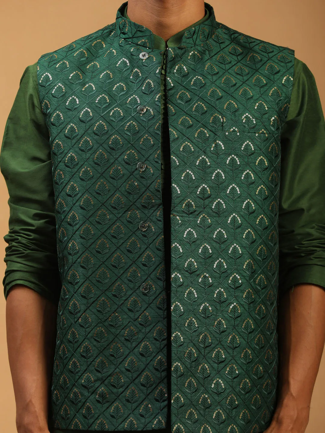 Vastramay Green Embellished Men's Jacket Set