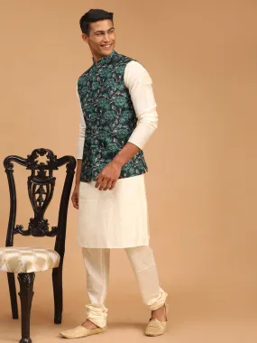 VASTRAMAY Green Printed Nehru Jacket Set