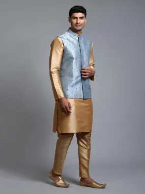 VASTRAMAY Grey Embellished Jacket with Kurta Set