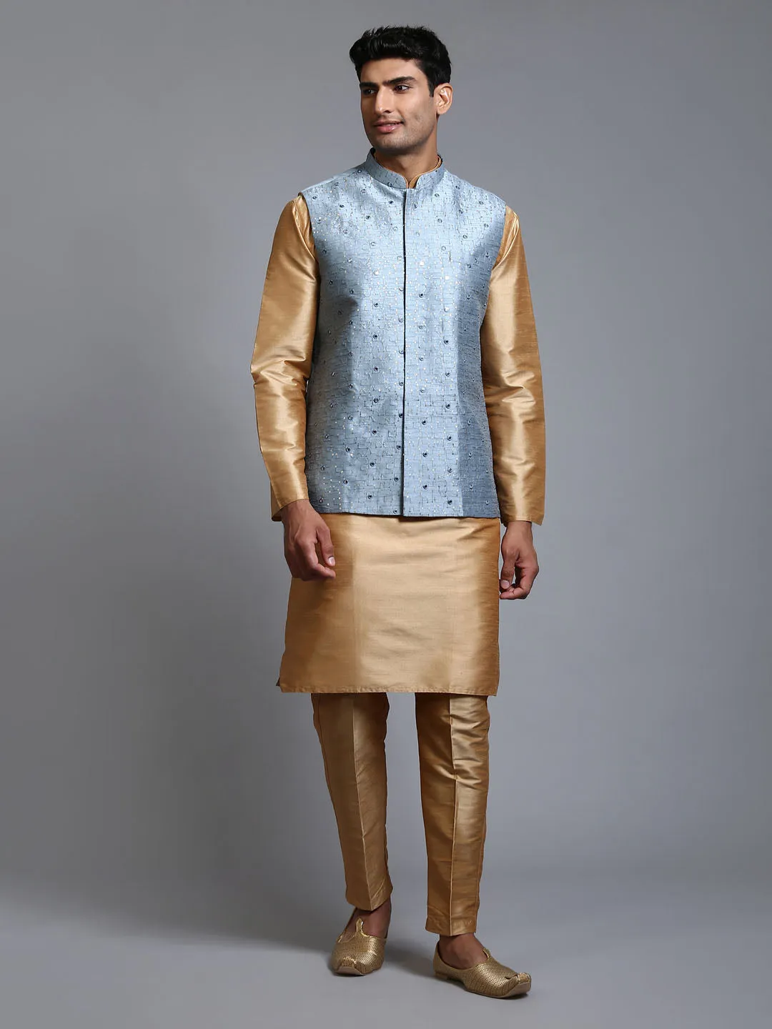 VASTRAMAY Grey Embellished Jacket with Kurta Set