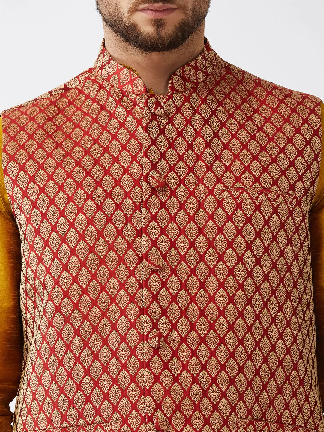 VASTRAMAY Maroon Banarasi Jacket & Kurta Set