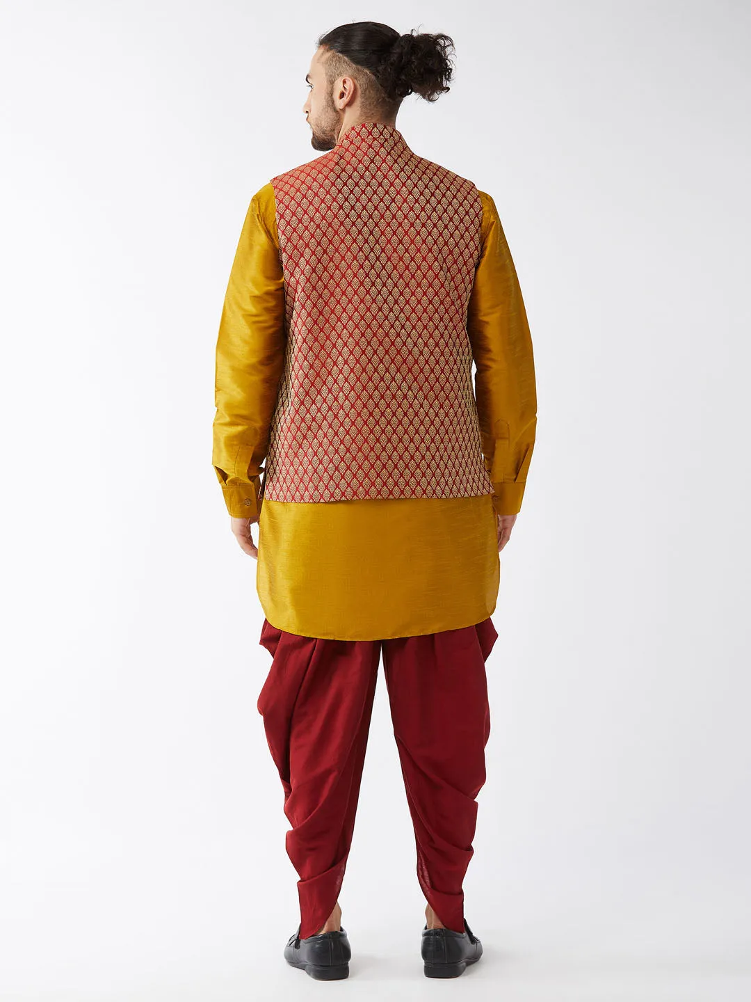 VASTRAMAY Maroon Banarasi Jacket & Kurta Set