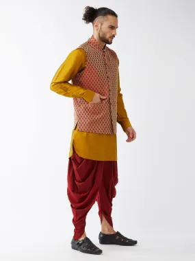 VASTRAMAY Maroon Banarasi Jacket & Kurta Set