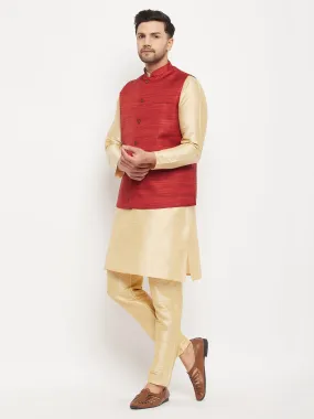 VASTRAMAY Maroon Silk Nehru Jacket Set