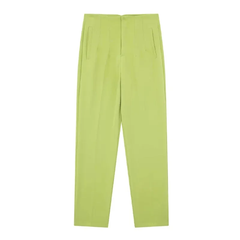 Vintage High Waist Ankle Length Trouser Pants with Seam Detail