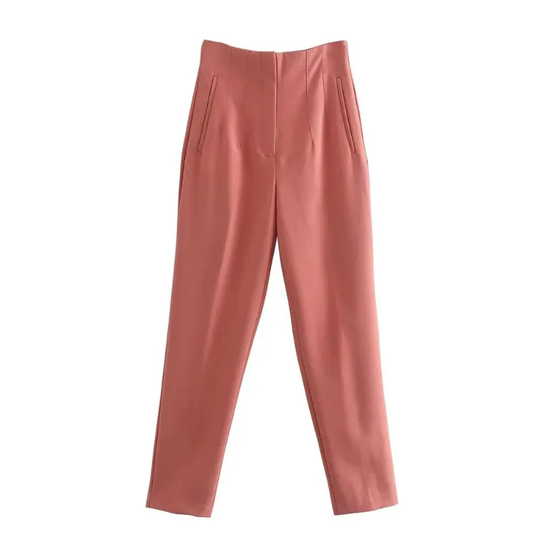 Vintage High Waist Ankle Length Trouser Pants with Seam Detail