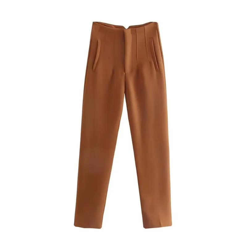 Vintage High Waist Ankle Length Trouser Pants with Seam Detail