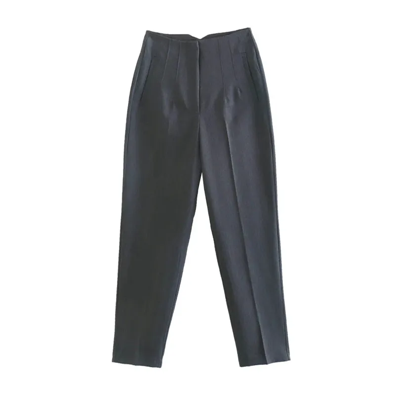 Vintage High Waist Ankle Length Trouser Pants with Seam Detail