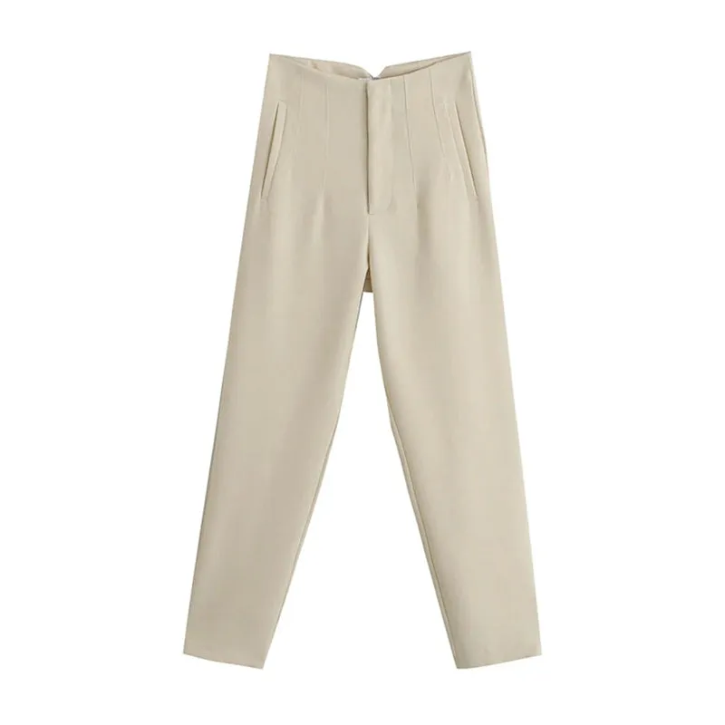 Vintage High Waist Ankle Length Trouser Pants with Seam Detail