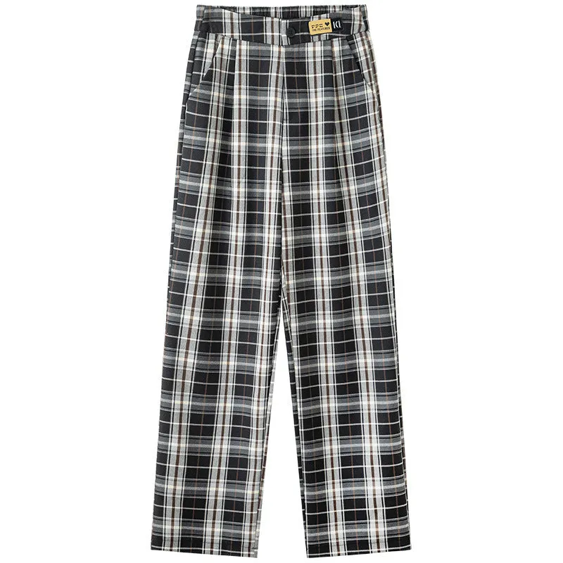 Wenkouban 90s streetwear 2024 Autumn Plaid Wide-Leg Pants Women's Casual High Waist Trendy Trousers