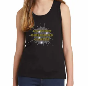 Whipping Childhood Cancer Spangle Holographic Sparkle Spangle Bling Bling Youth Tank