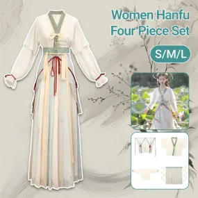 White and Green Women Hanfu Four Piece Set