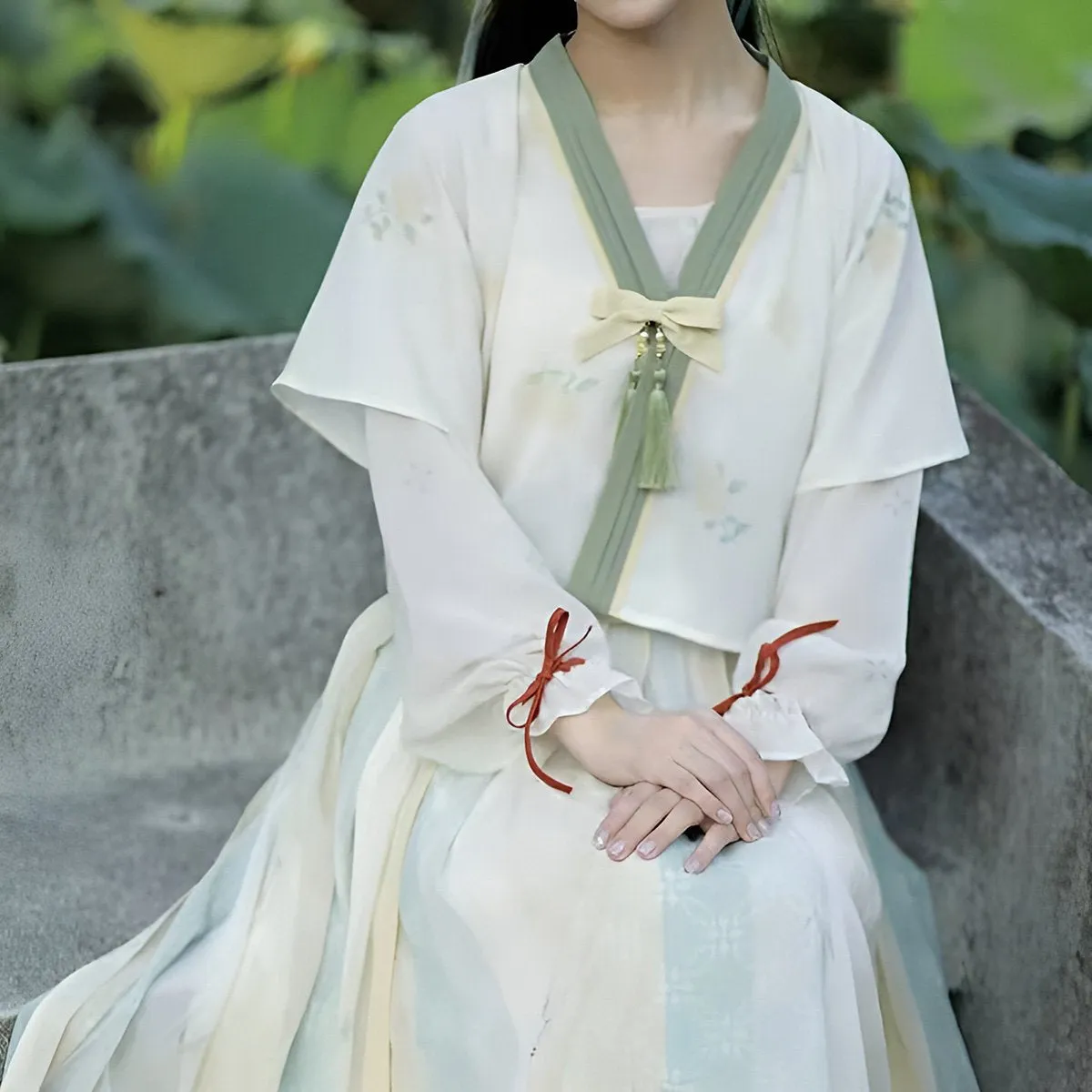 White and Green Women Hanfu Four Piece Set