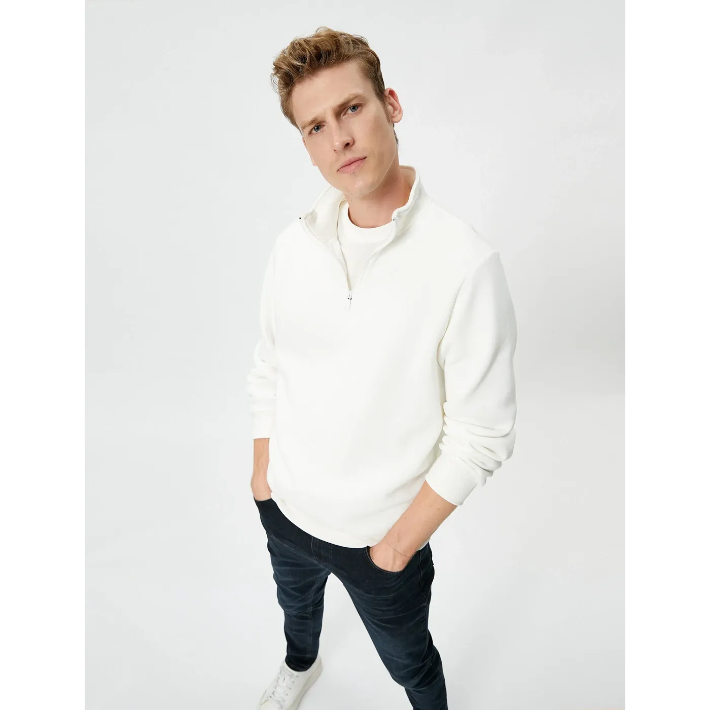 White Half Zip Sweatshirt