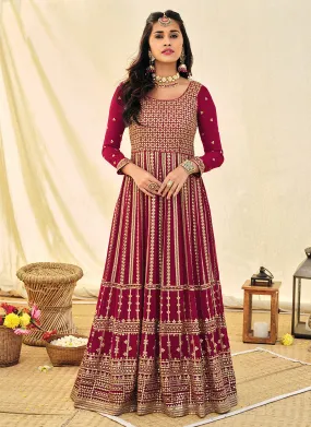 Wine Embroidered Georgette Indian Anarkali