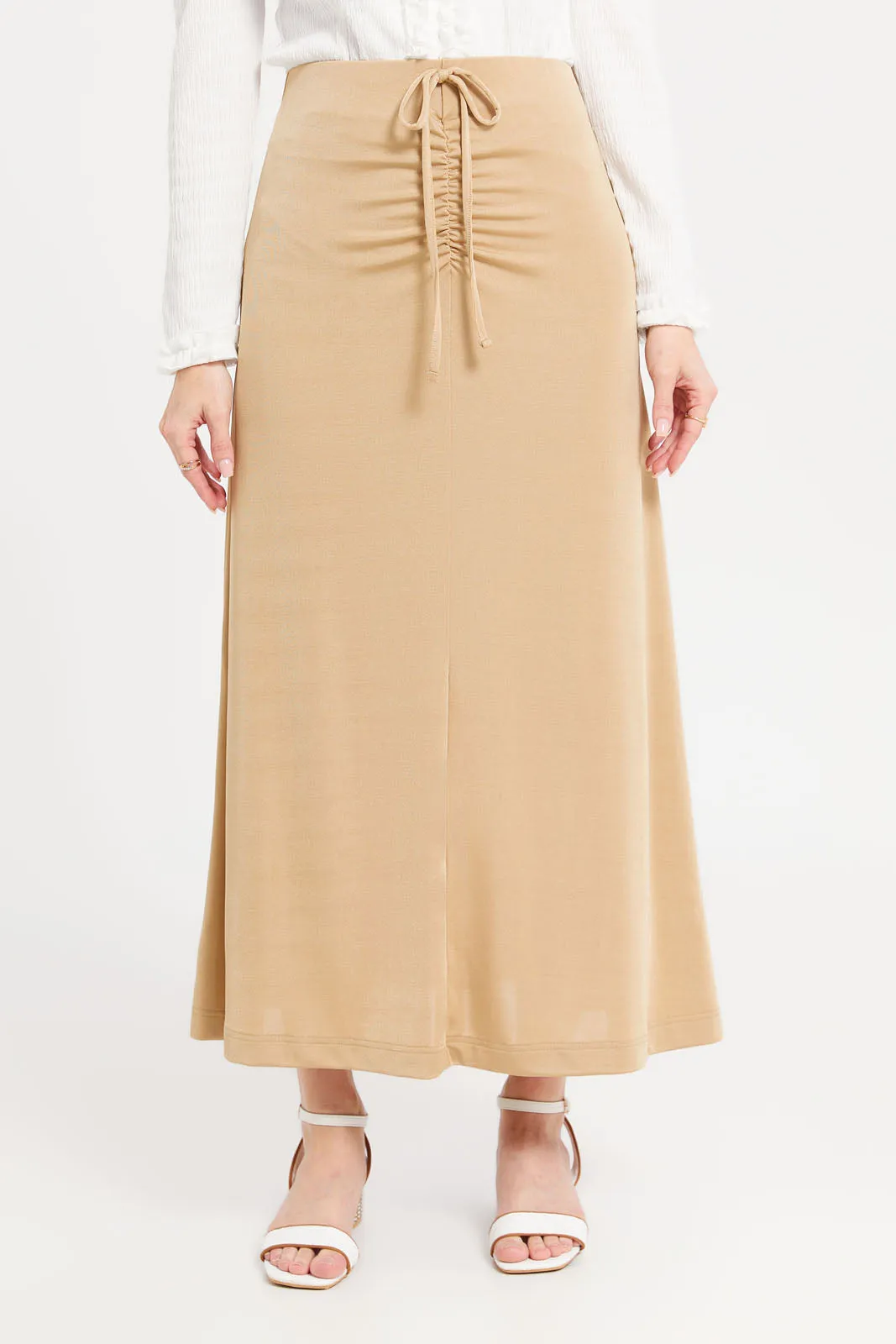 Women Gold Front Ruched Detail Skirt