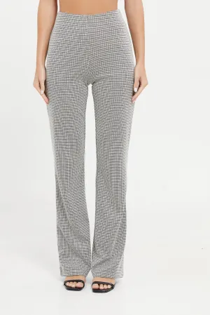 Women Grey Checkered Flare Leg Trouser