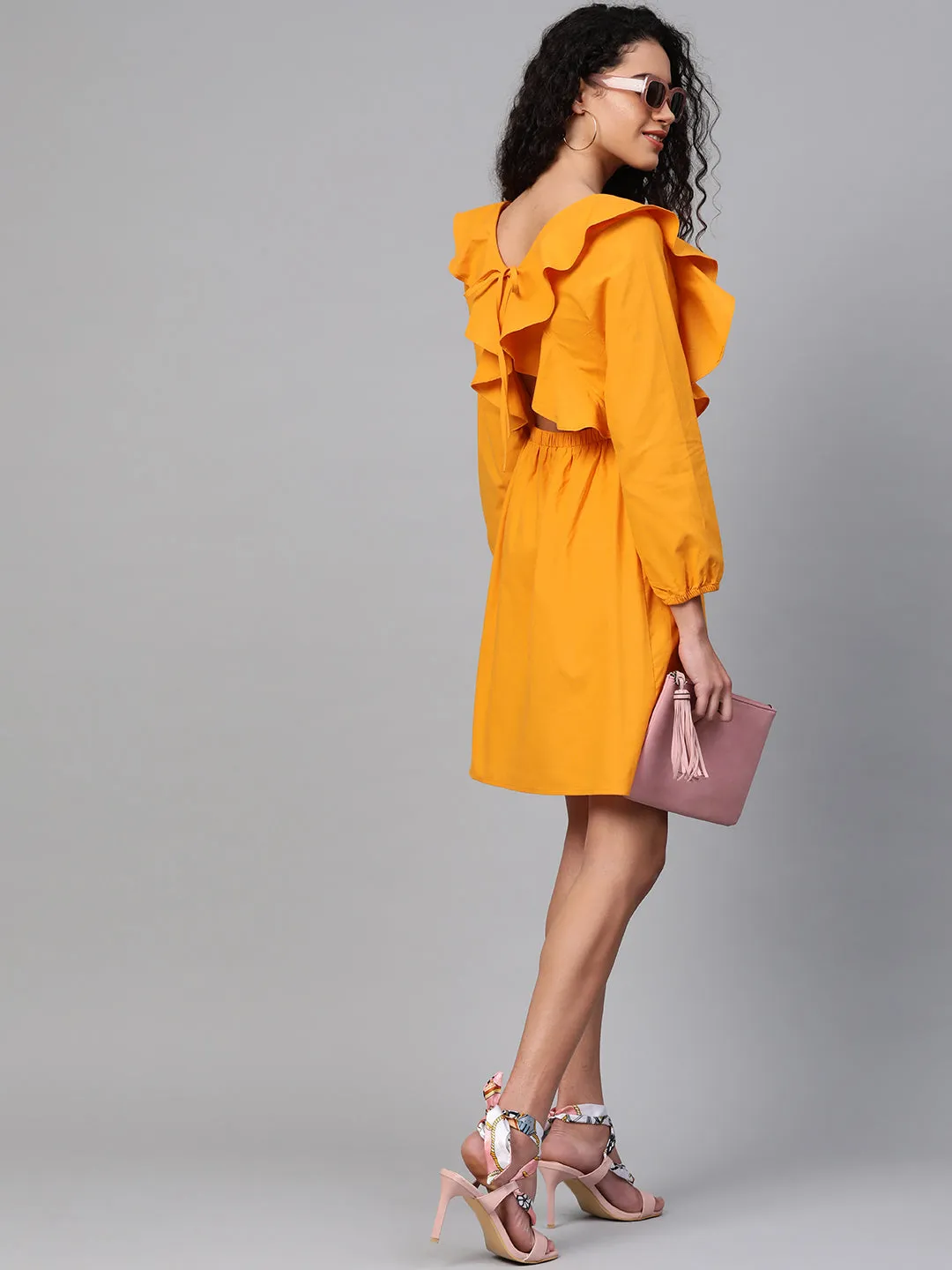 Women Mustard Frill Shift Dress